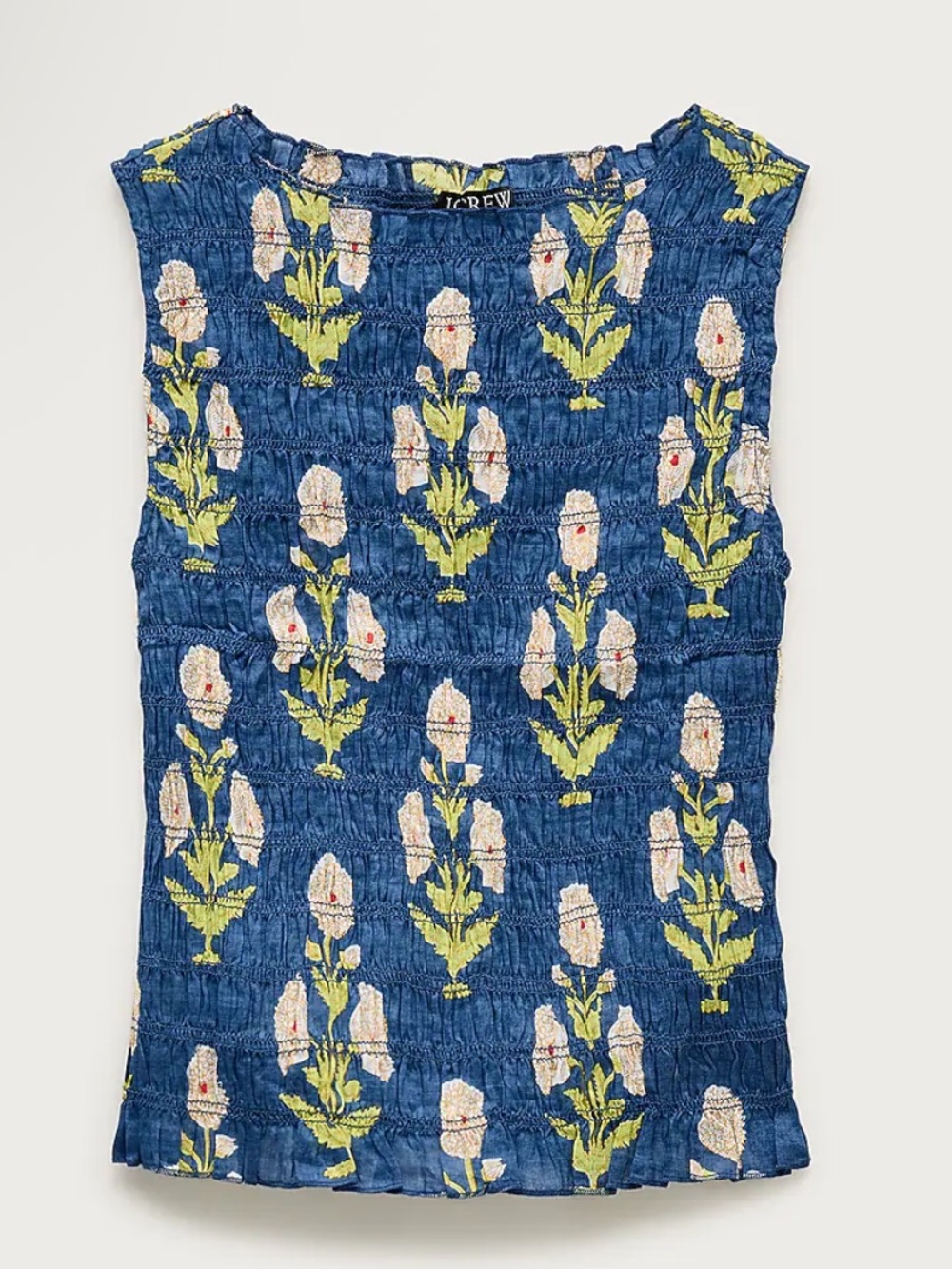 NWT J. Crew smocked shell top in marigold block-print ramie - size M